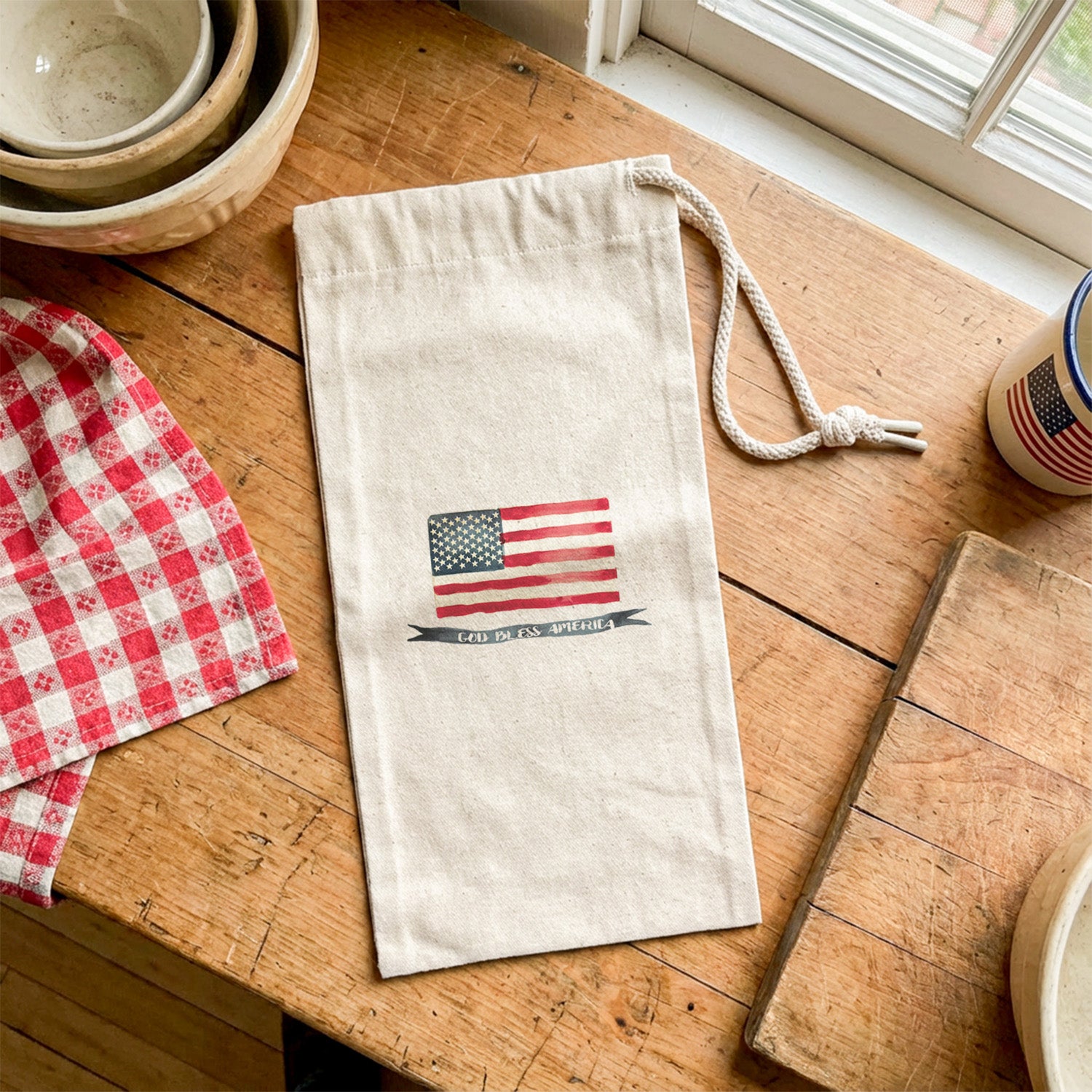 God Bless America Flag - Canvas Wine Bag