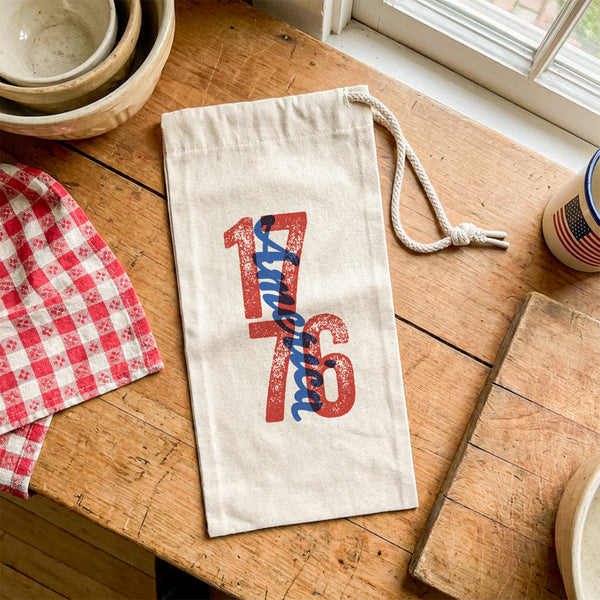 Red & Blue 1776 Overprint - Canvas Wine Bag