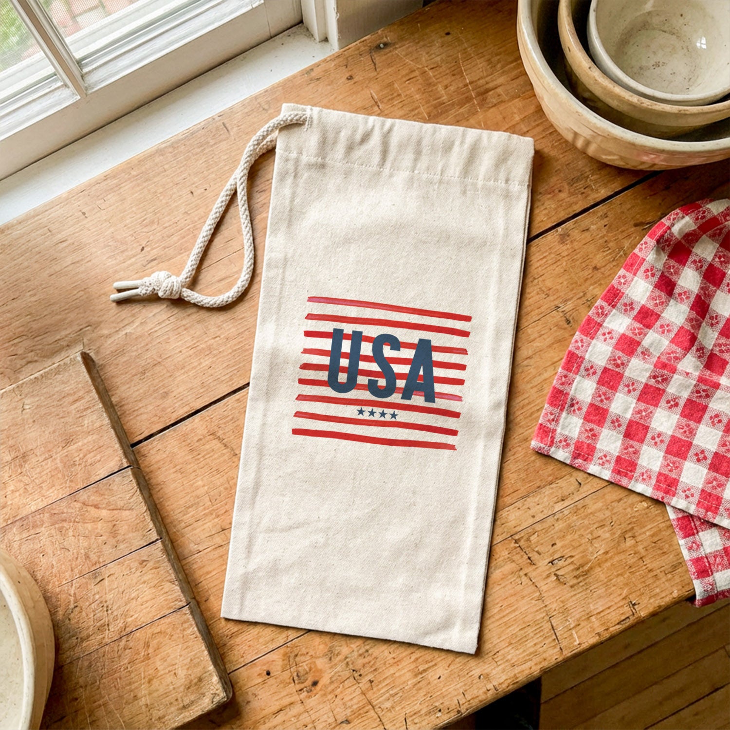 USA Stripes - Canvas Wine Bag