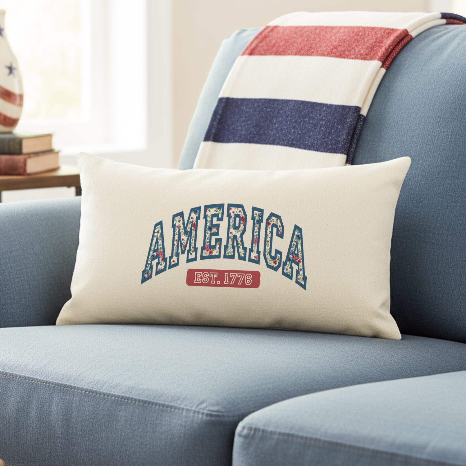 Vintage America Floral 1776 - Rectangular Canvas Pillow