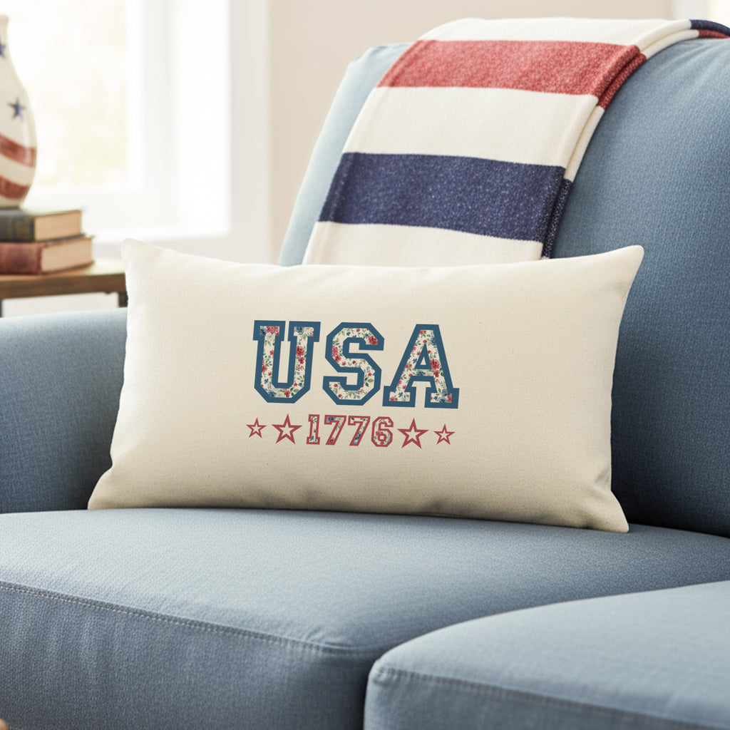 Vintage USA Floral 1776 - Rectangular Canvas Pillow
