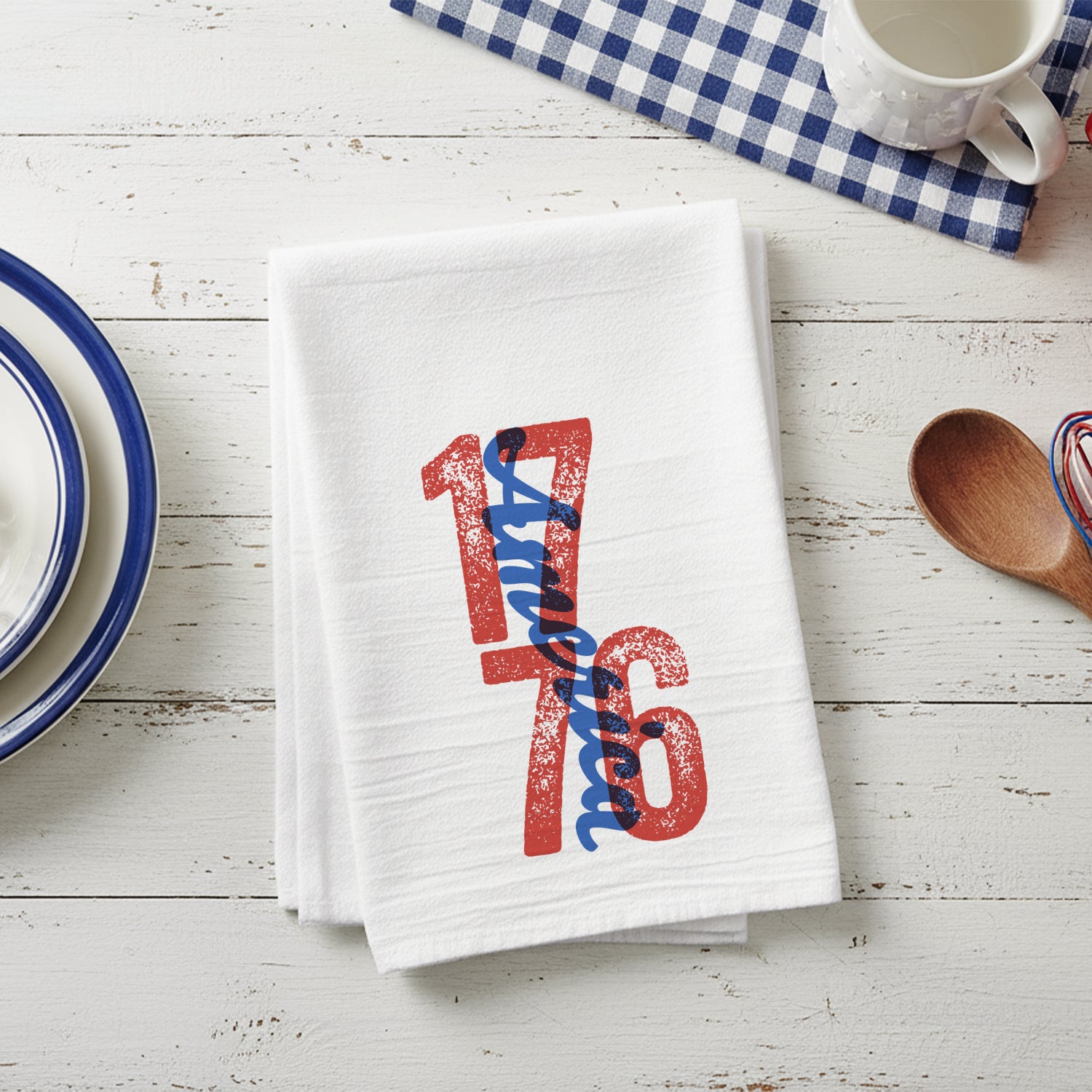 Red & Blue 1776 Overprint - Cotton Tea Towel