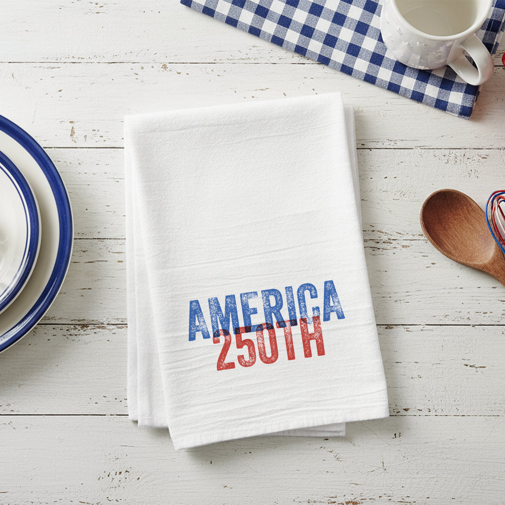Red & Blue America 250th Overprint - Cotton Tea Towel