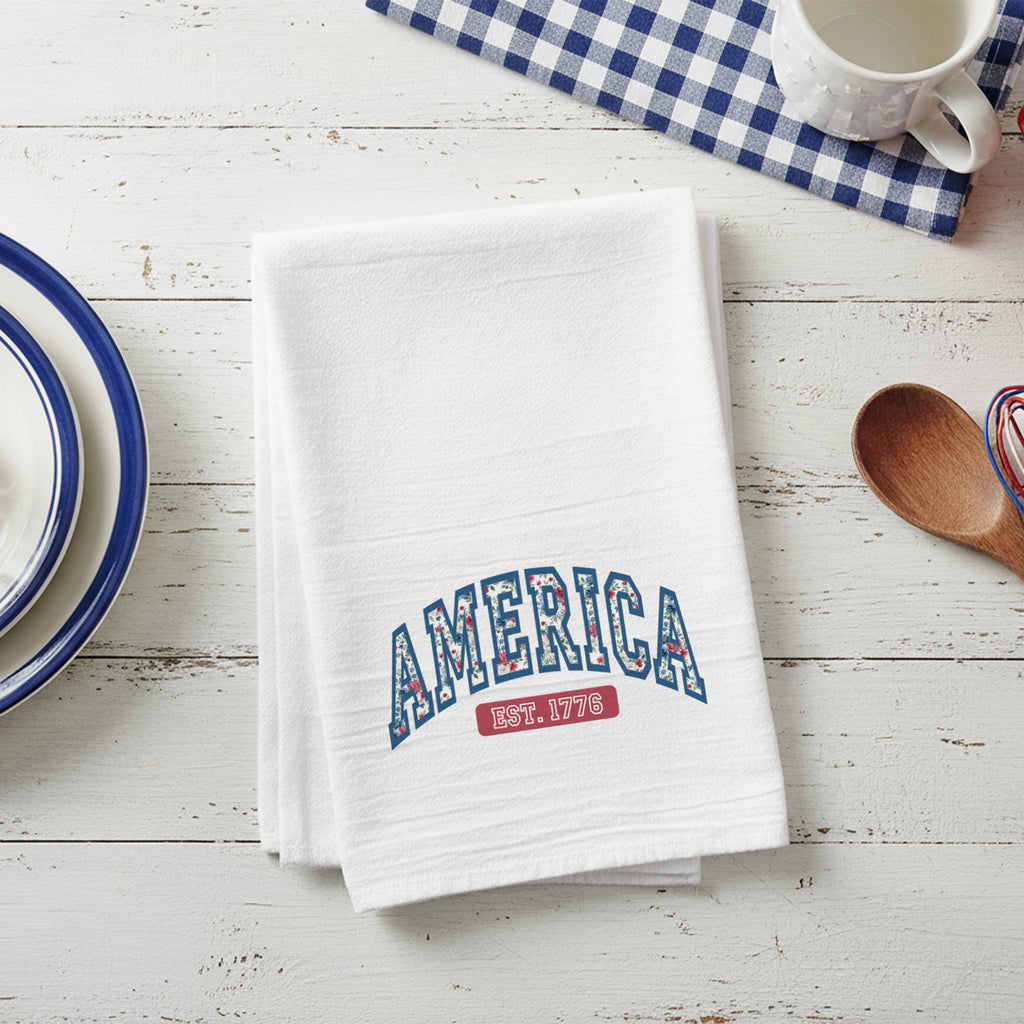 Vintage America Floral 1776 - Cotton Tea Towel