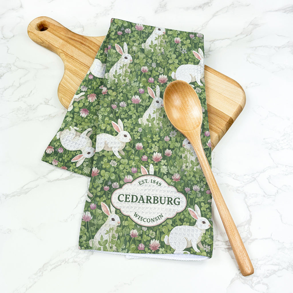 Rabbits in a Clover Field - Custom Waffle Weave Towel