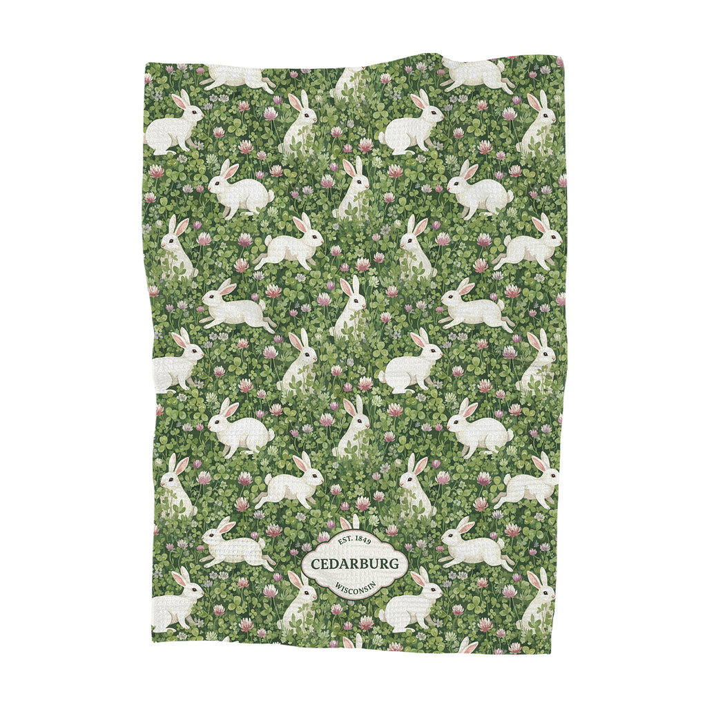 Rabbits in a Clover Field - Custom Waffle Weave Towel
