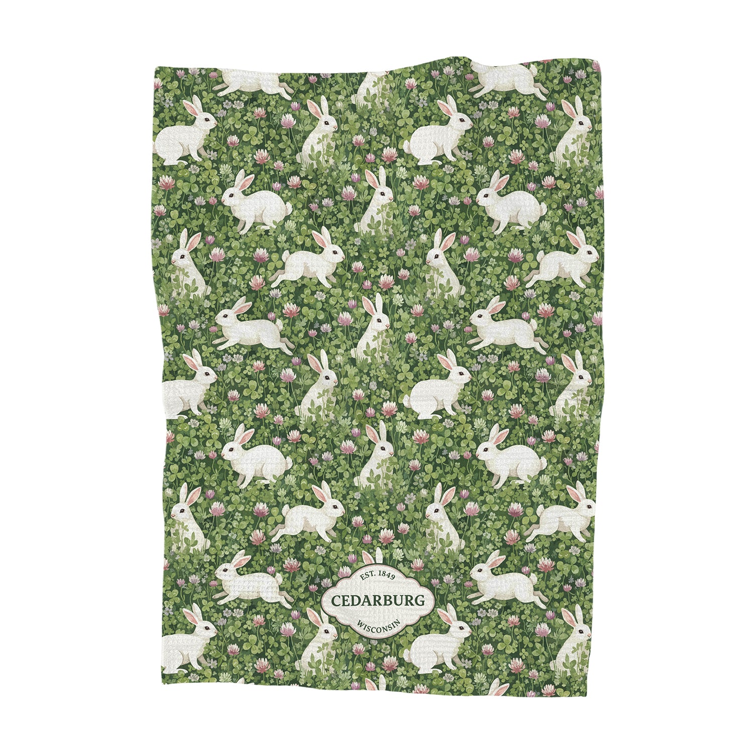 Rabbits in a Clover Field - Custom Waffle Weave Towel