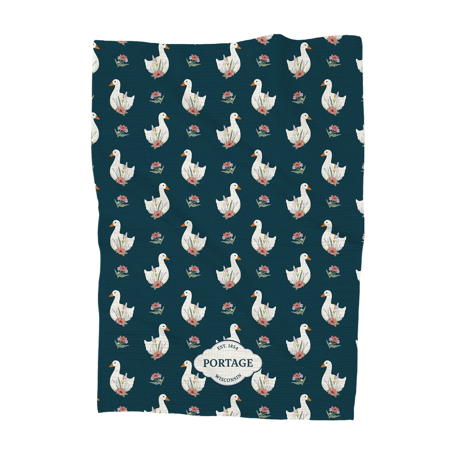 Spring Floral Goose - Custom Waffle Weave Towel