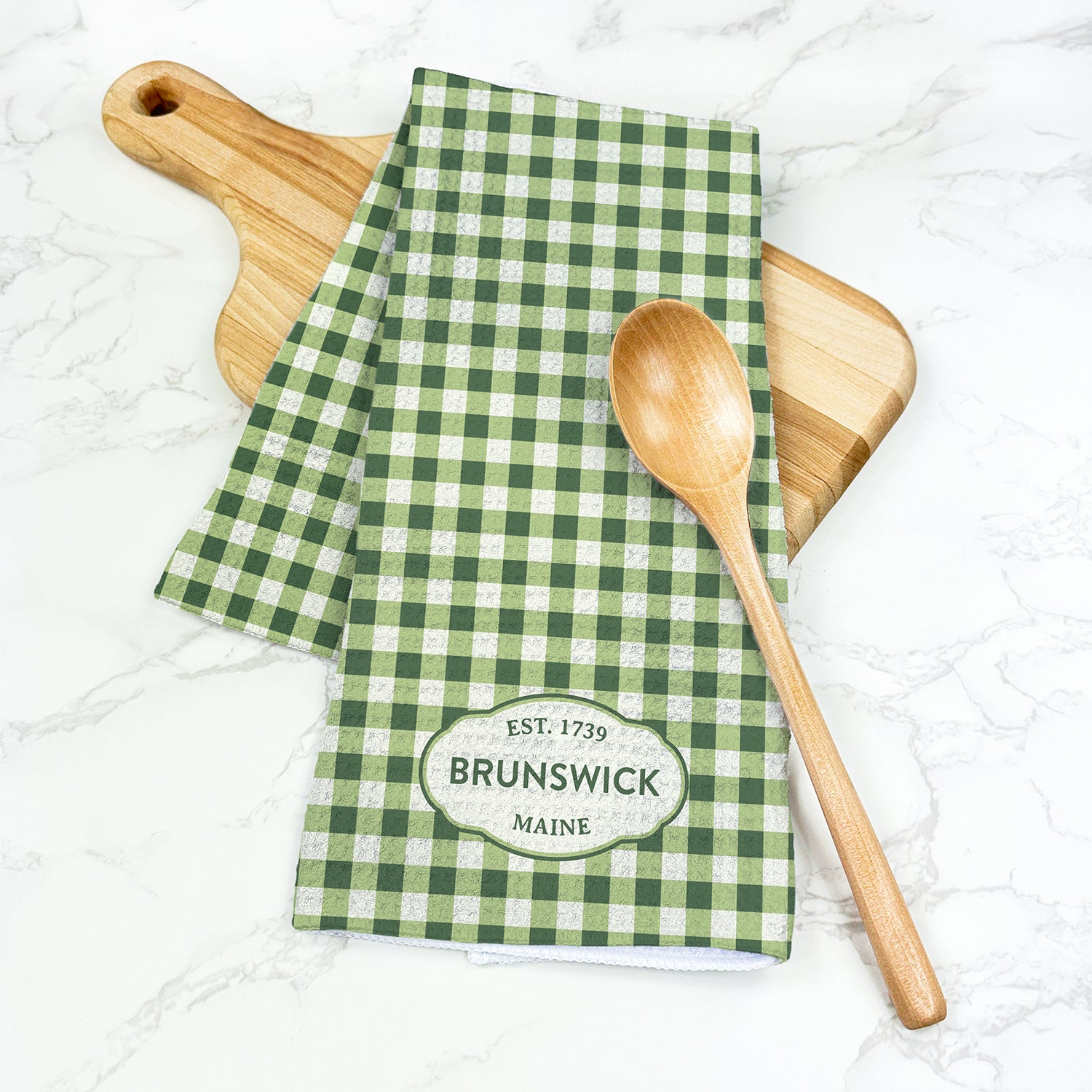 Green Spring Gingham Plaid - Custom Waffle Weave Towel