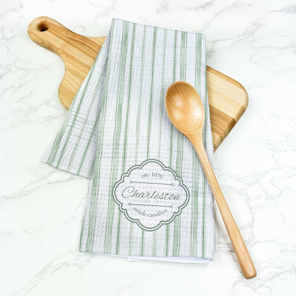Watercolor Green Spring Pinstripes - Custom Waffle Weave Towel