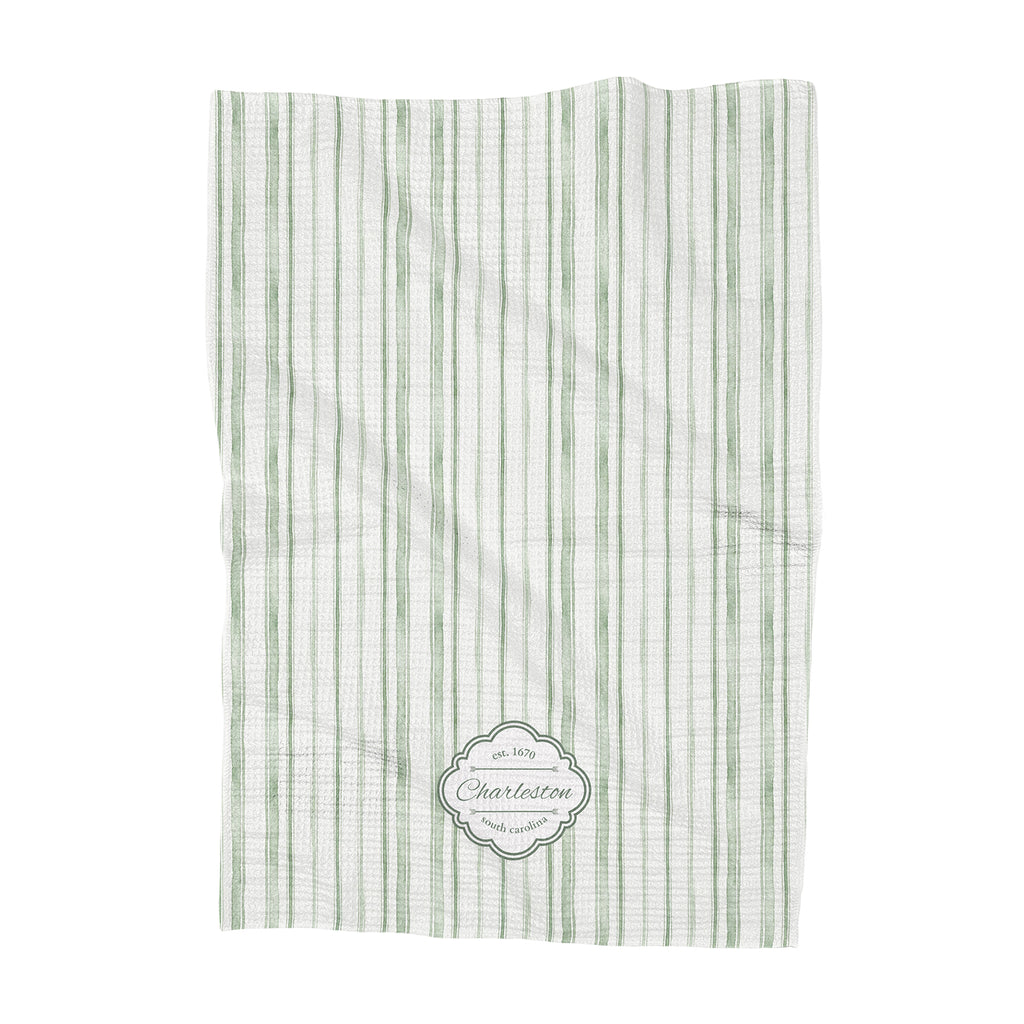 Watercolor Green Spring Pinstripes - Custom Waffle Weave Towel
