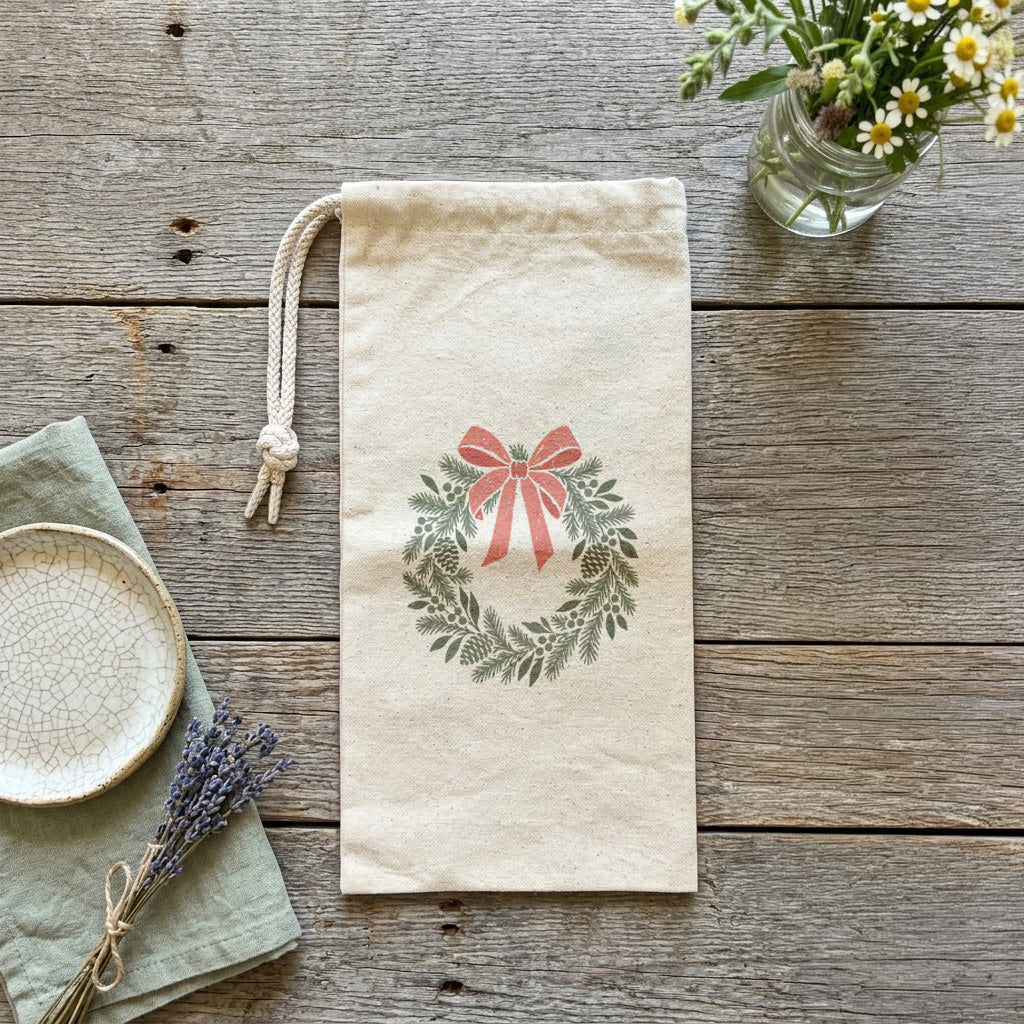 Scandanavian Christmas Wreath - Canvas Wine Bag