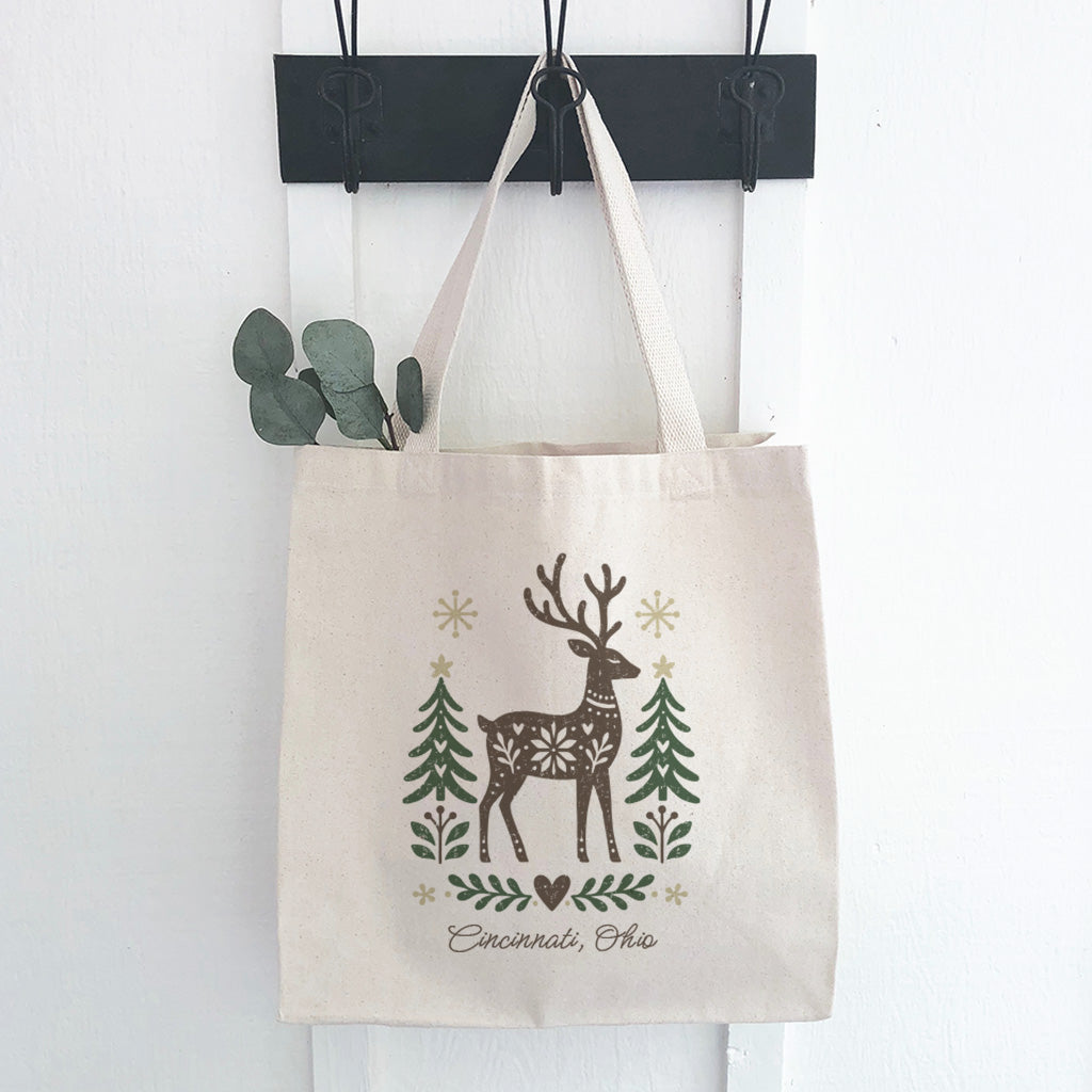 Scandanavian Christmas Deer - Custom Canvas Tote Bag