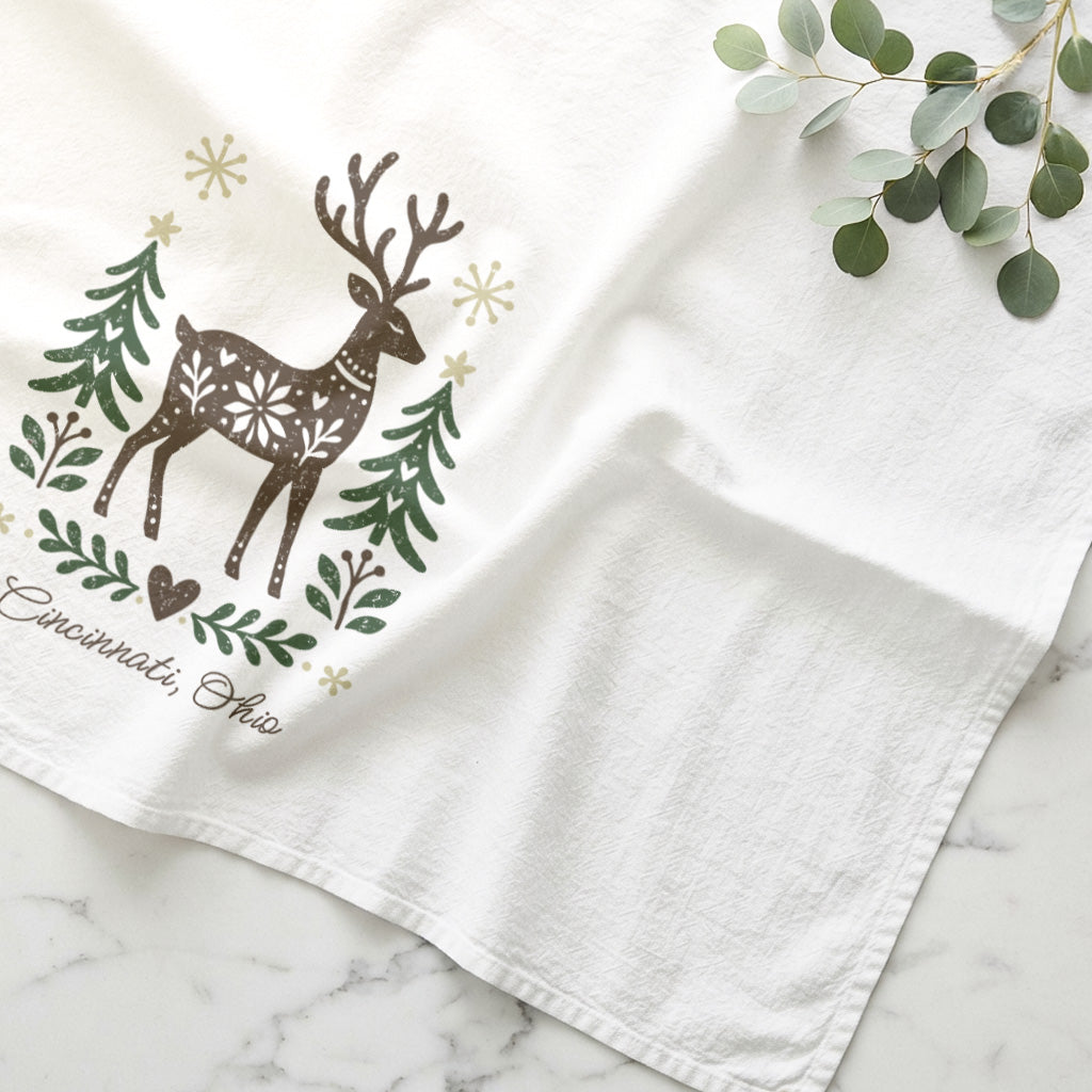 Scandanavian Christmas Deer - Custom Cotton Tea Towel
