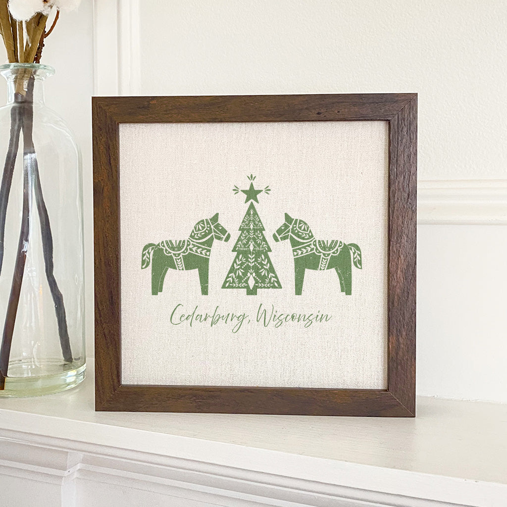 Scandanavian Christmas Dala Horses - Custom Framed Sign