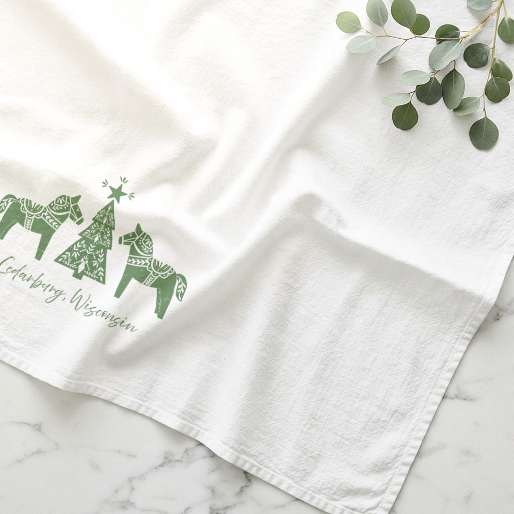 Scandanavian Christmas Dala Horses - Custom Cotton Tea Towel