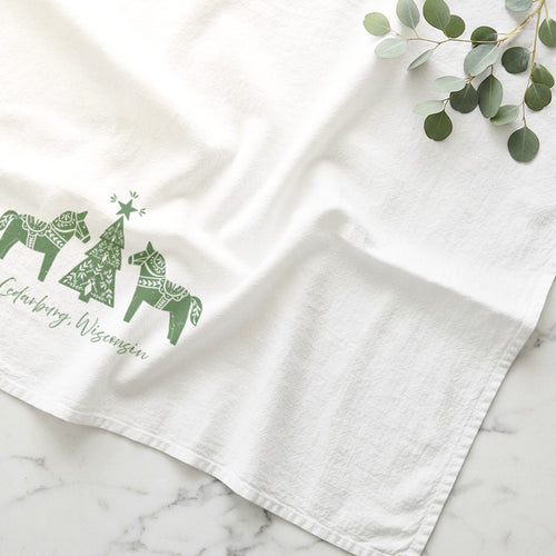 Scandanavian Christmas Dala Horses - Custom Cotton Tea Towel
