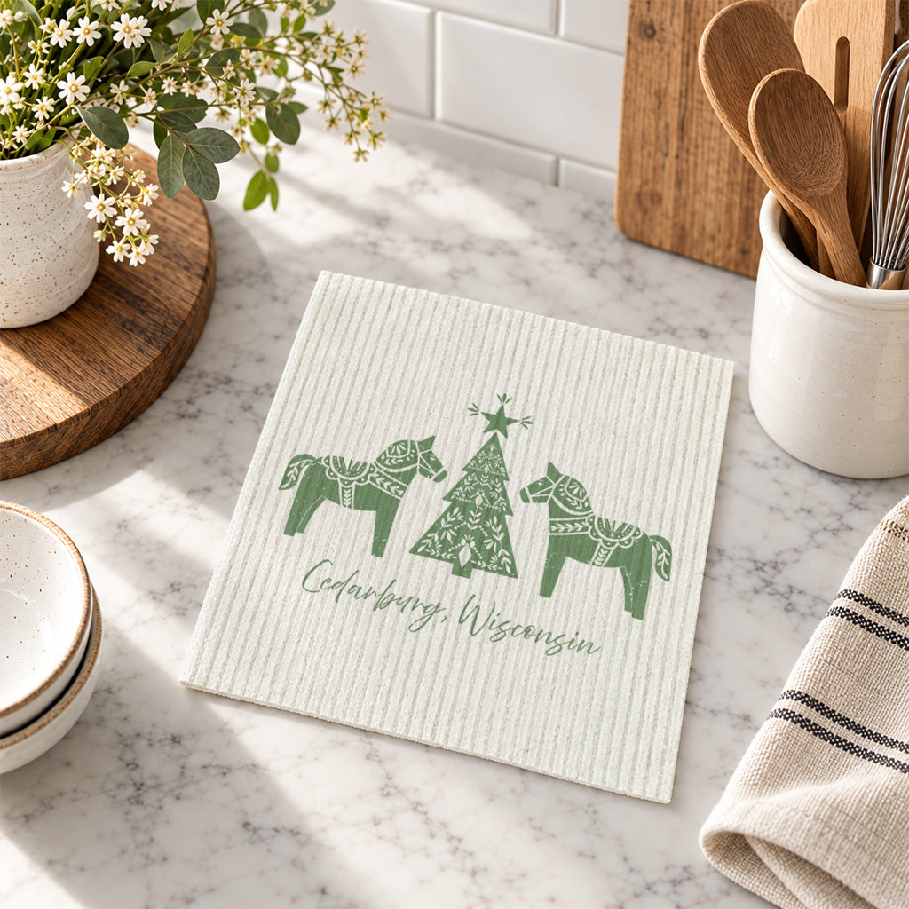 Scandanavian Christmas Dala Horses - Custom Swedish Dish Cloth