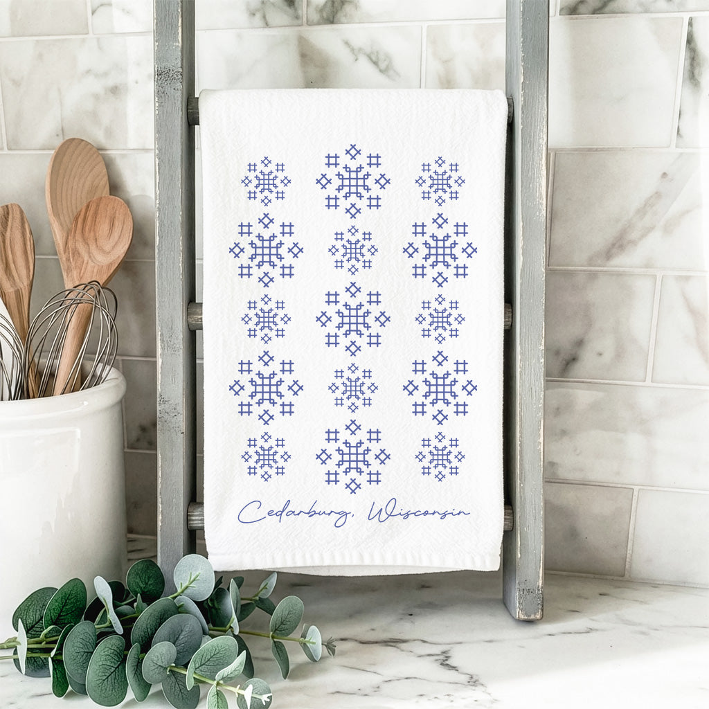 Scandanavian Stitch Snowflakes - Custom Cotton Tea Towel