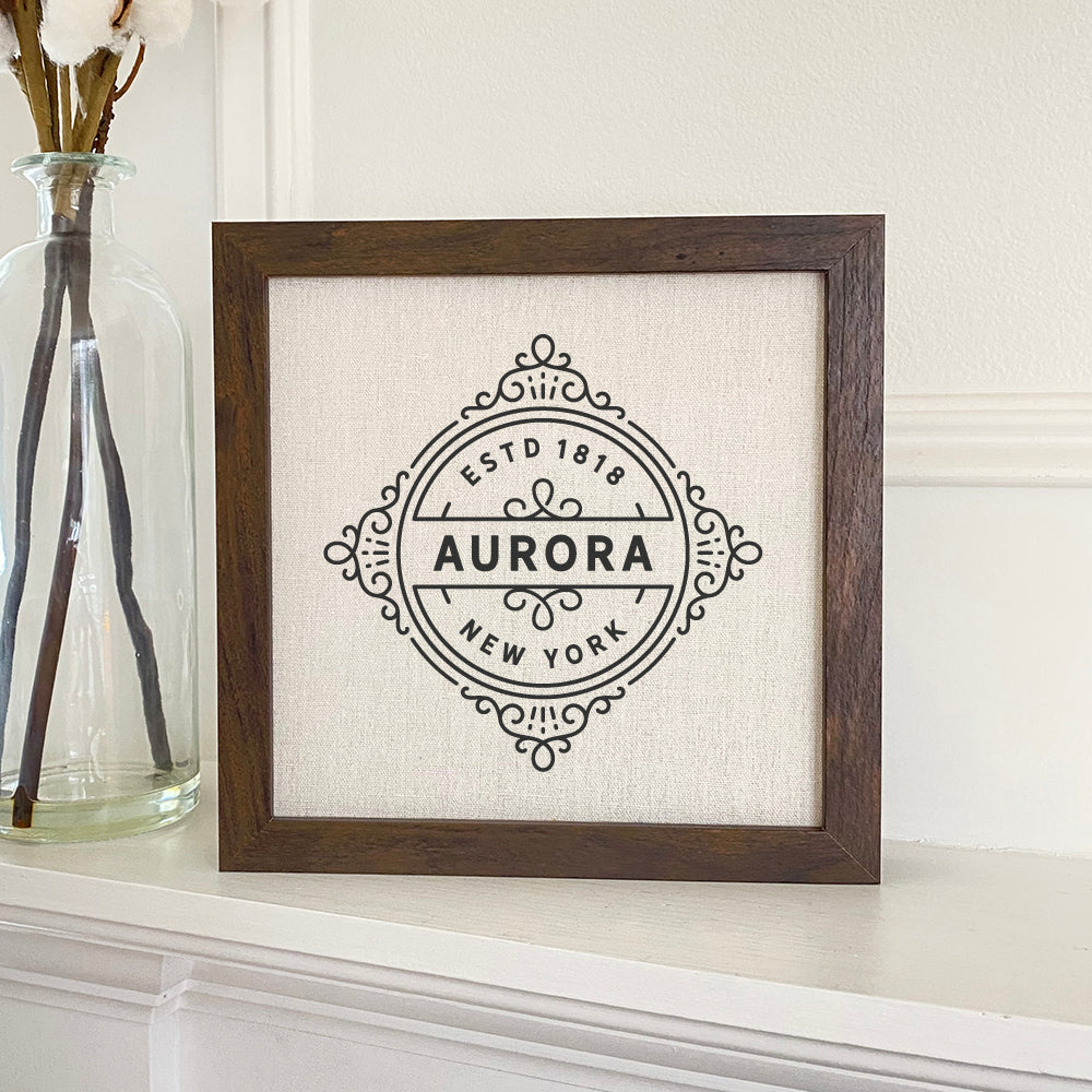 Vintage Flourish w/ City, State - Custom Framed Sign