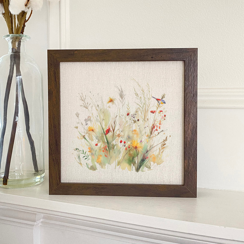 Watercolor Bird and Wildflowers - Framed Sign