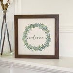 Welcome Boxwood Wreath - Framed Sign