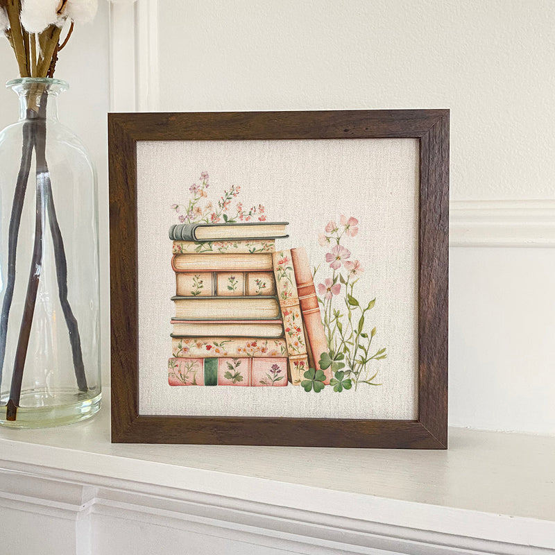 Spring Book Stack - Framed Sign