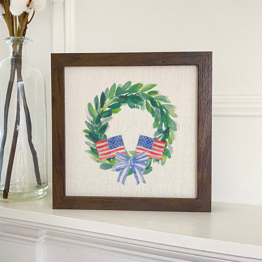 Patriotic Flag Wreath -Framed Sign
