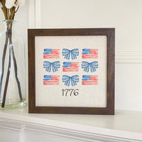 Watercolor Flags & Bows - Patriotic Framed Sign