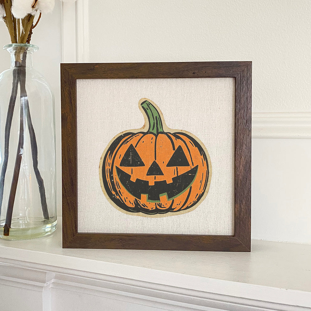 Retro Carved Pumpkin - Customizable Halloween Framed Sign