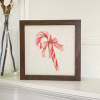 Candy Cane with a Bow - Customizable Framed Sign