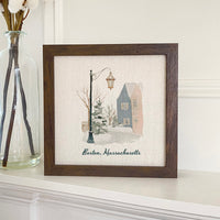 Snowy Town Row - Custom Framed Sign