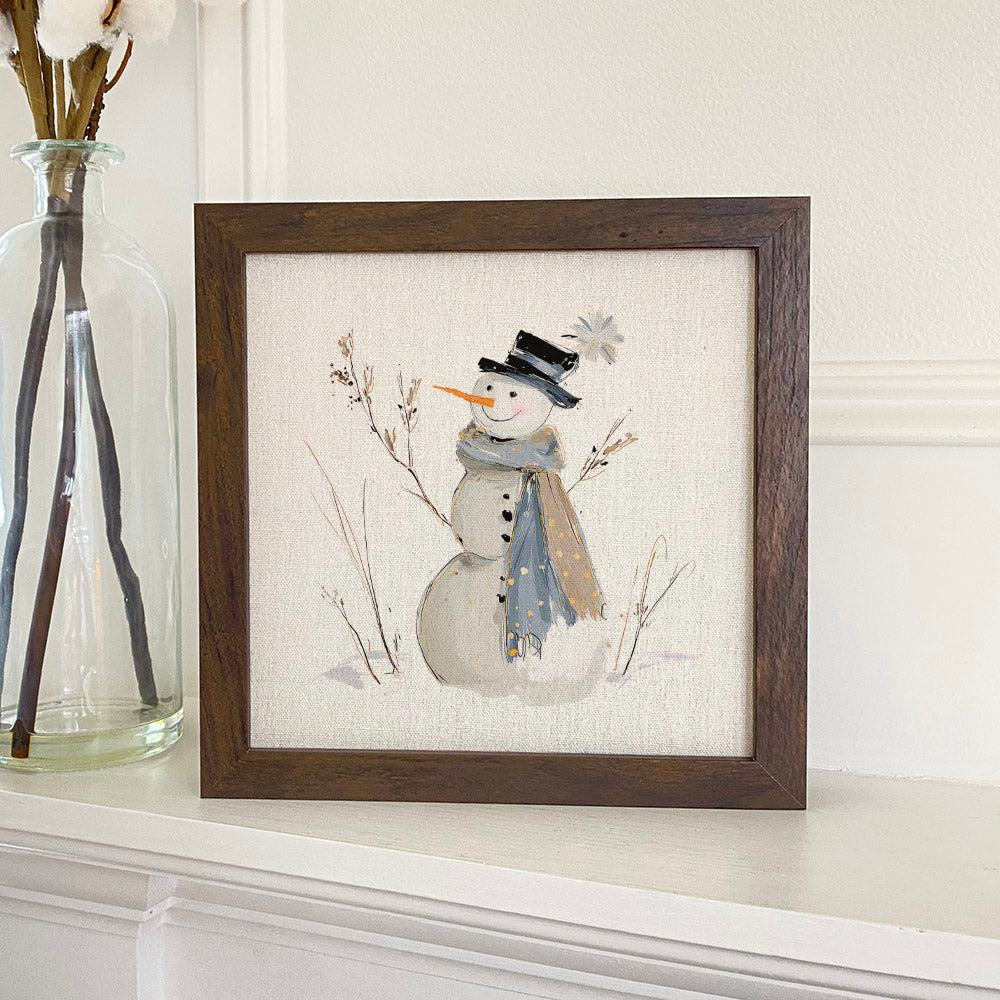 Blue Winter Snowman - Customizable Framed Sign