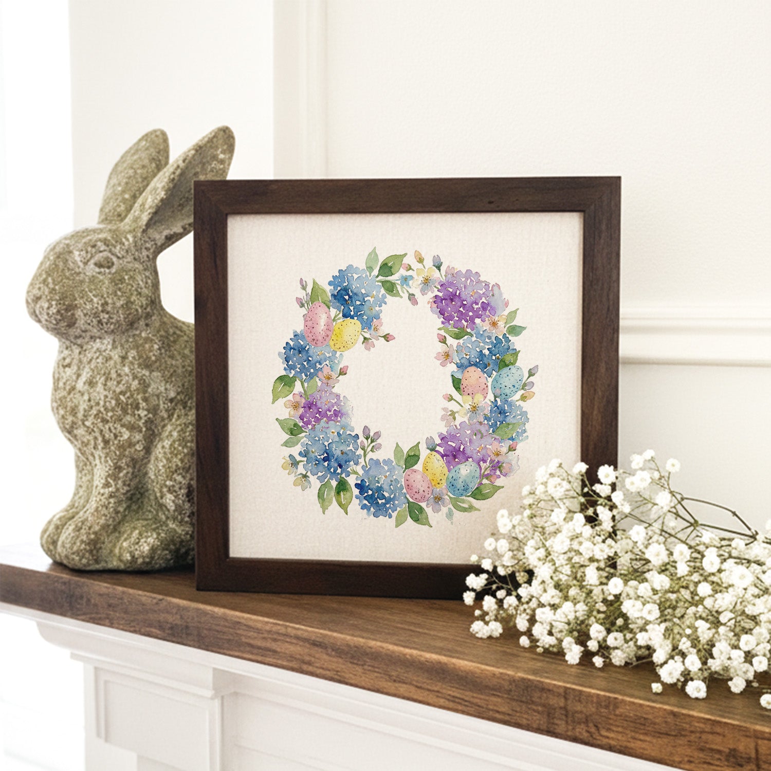 Easter Hydrangea Wreath - Framed Sign