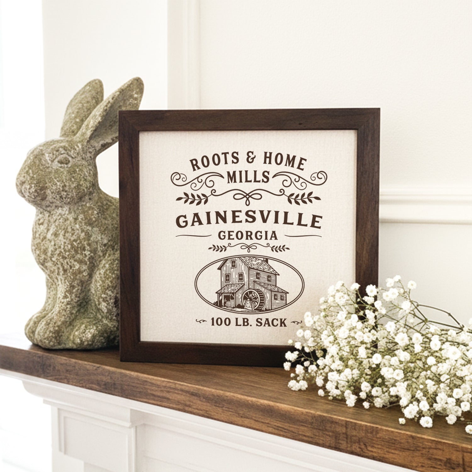 Roots & Home Mills Flour Sack - Custom Framed Sign
