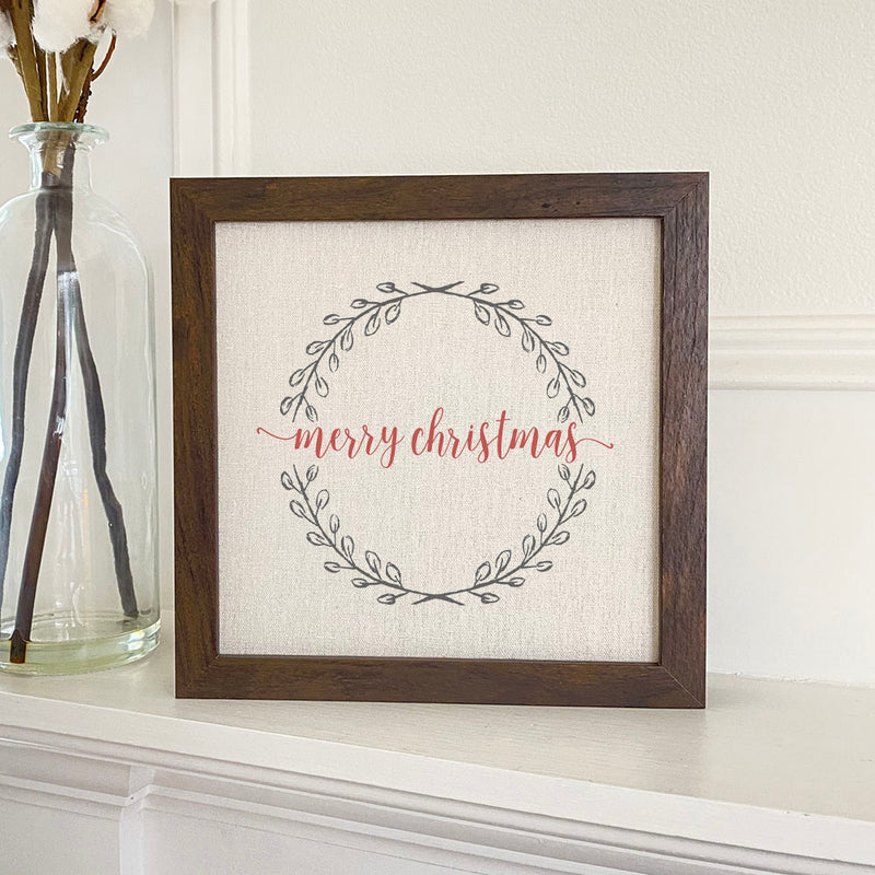 Merry Christmas Wreath - Framed Sign