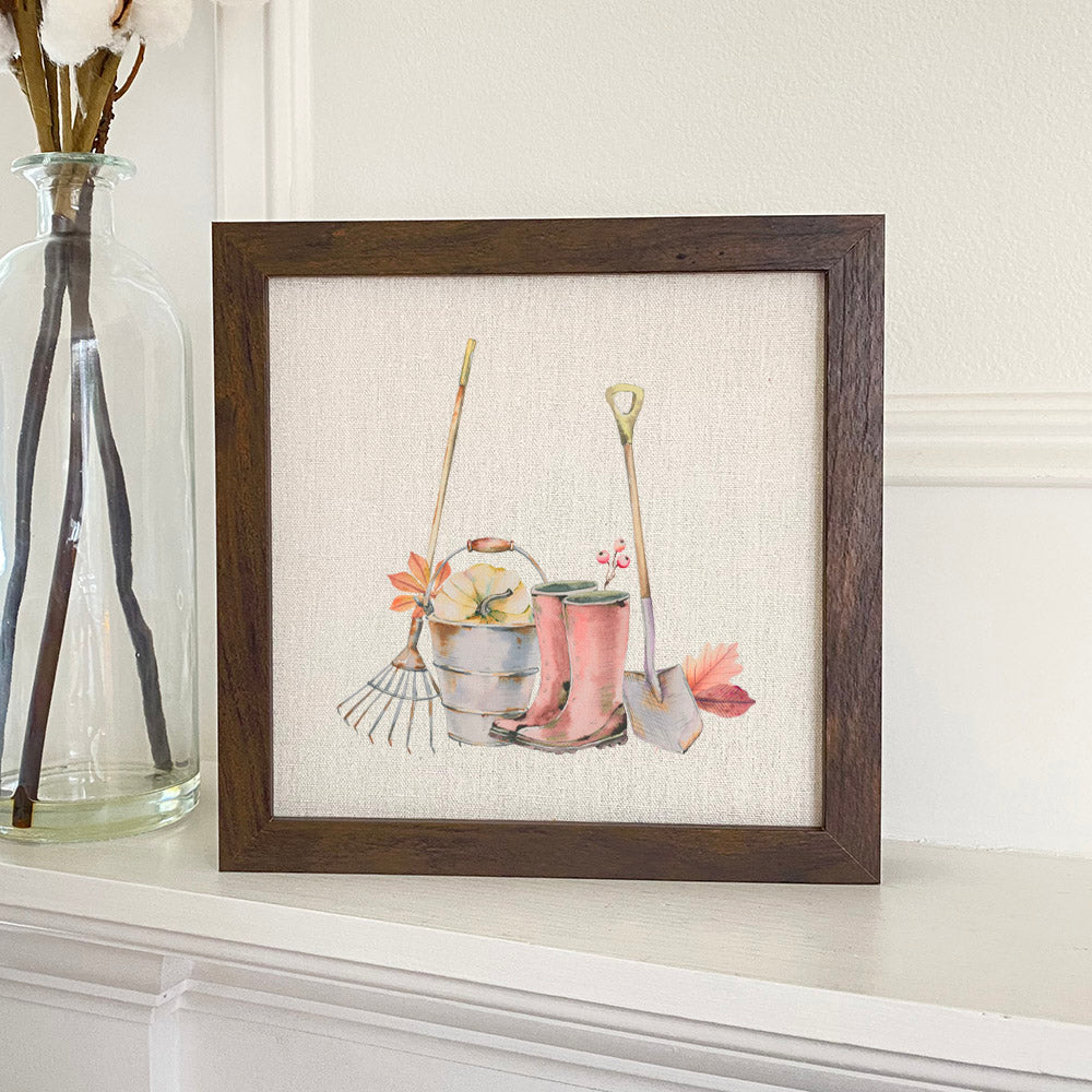 Fall Boots and Garden Tools - Framed Sign