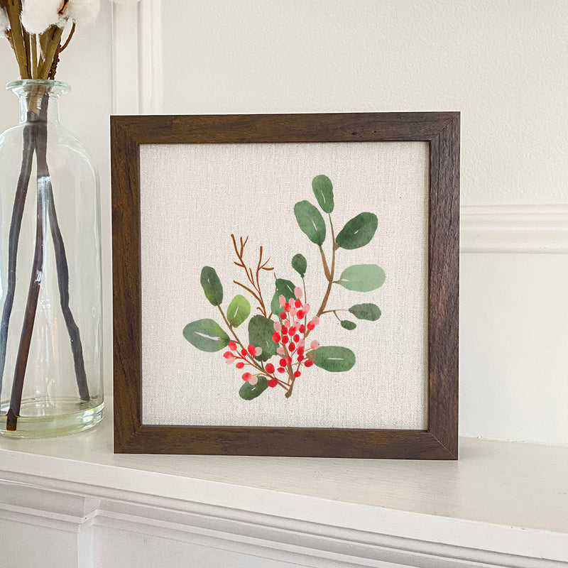 Watercolor Holly Branch - Framed Sign