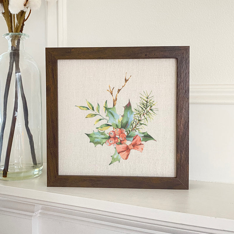 Holly Bundle with Bow - Framed Sign