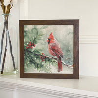 Cardinal on Pine Tree - Winter Framed Print