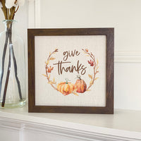 Give Thanks Pumpkin Wreath - Framed Sign