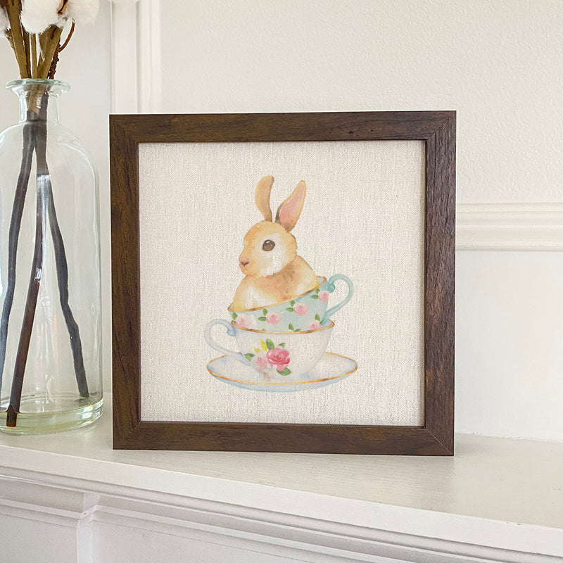 Watercolor Bunny Teacup - Framed Sign
