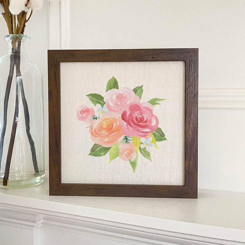 Watercolor Rose Bouquet - Framed Sign