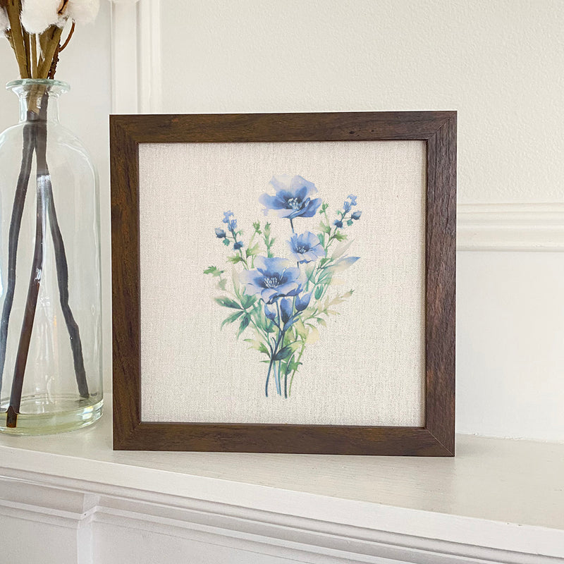 Watercolor Indigo Bouquet - Framed Sign