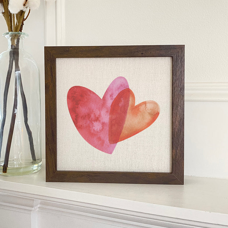 Orange and Pink Double Heart - Framed Sign
