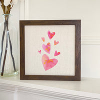 Orange and Pink Group of Hearts - Framed Sign