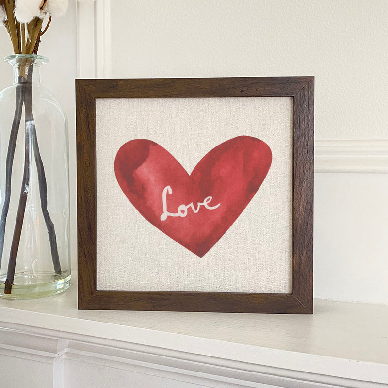 Watercolor Love Heart Red - Framed Sign