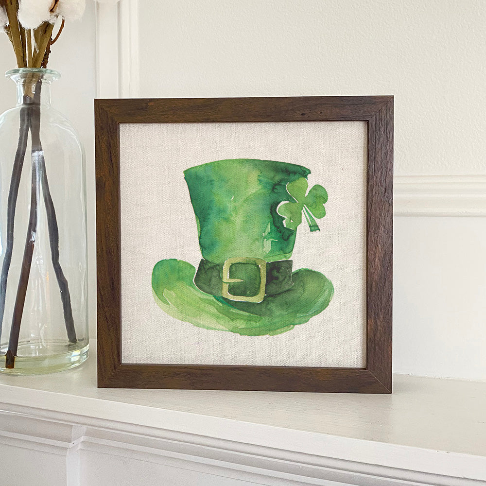 Leprechaun Hat with Shamrock - St. Patrick's Day Framed Sign