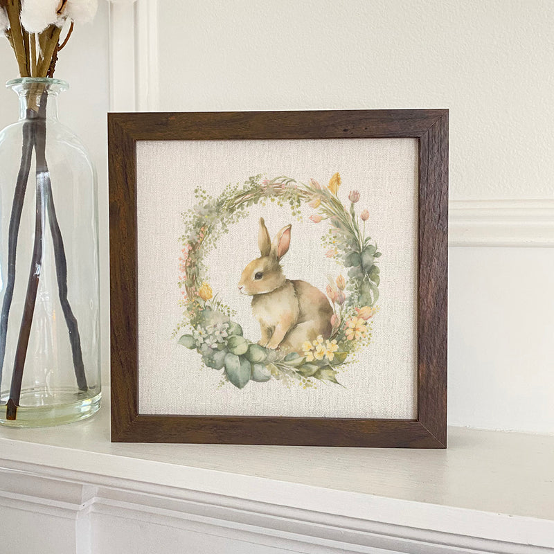 Muted Bunny Wreath - Framed Sign