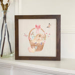 Watercolor Bunny in a Basket - Framed Sign